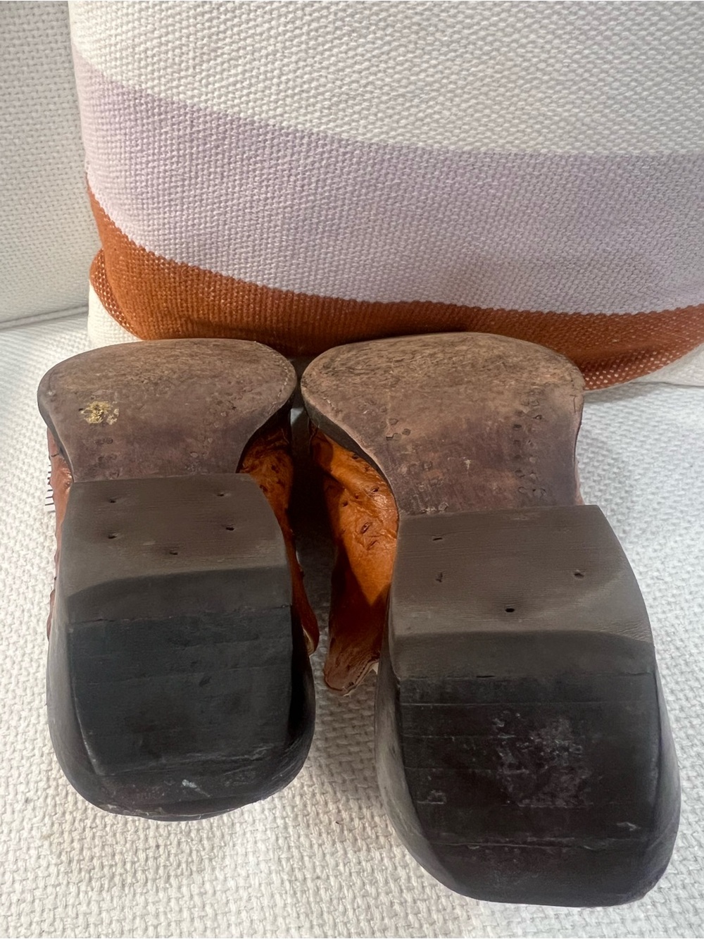 Tan Ostrich-Texture Slip-On leather Mules - Picture 3 of 3